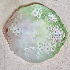 Antique D&C France Handpainted Handled Cake Plate ~ Pink & White Floral